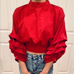 Vintage Cropped Salsa Shirt in Red